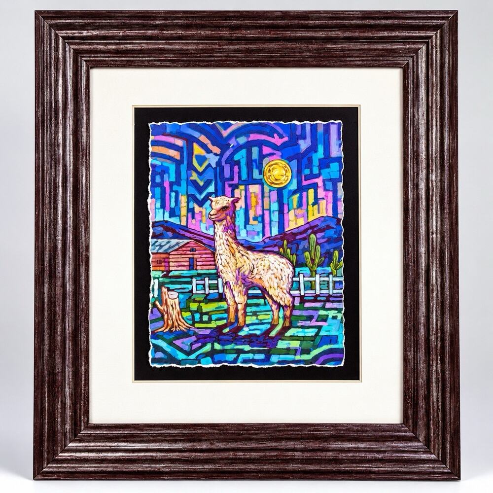 Framed Giclee Art Print Signed Anastasia Mak Alpaca Archival Southwest Llama 17”